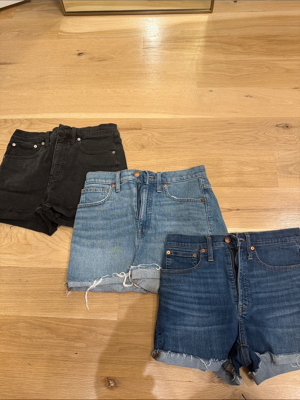 3 pairs Madewell High-Rise Denim Shorts - Black, Light Blue, Dark Blue